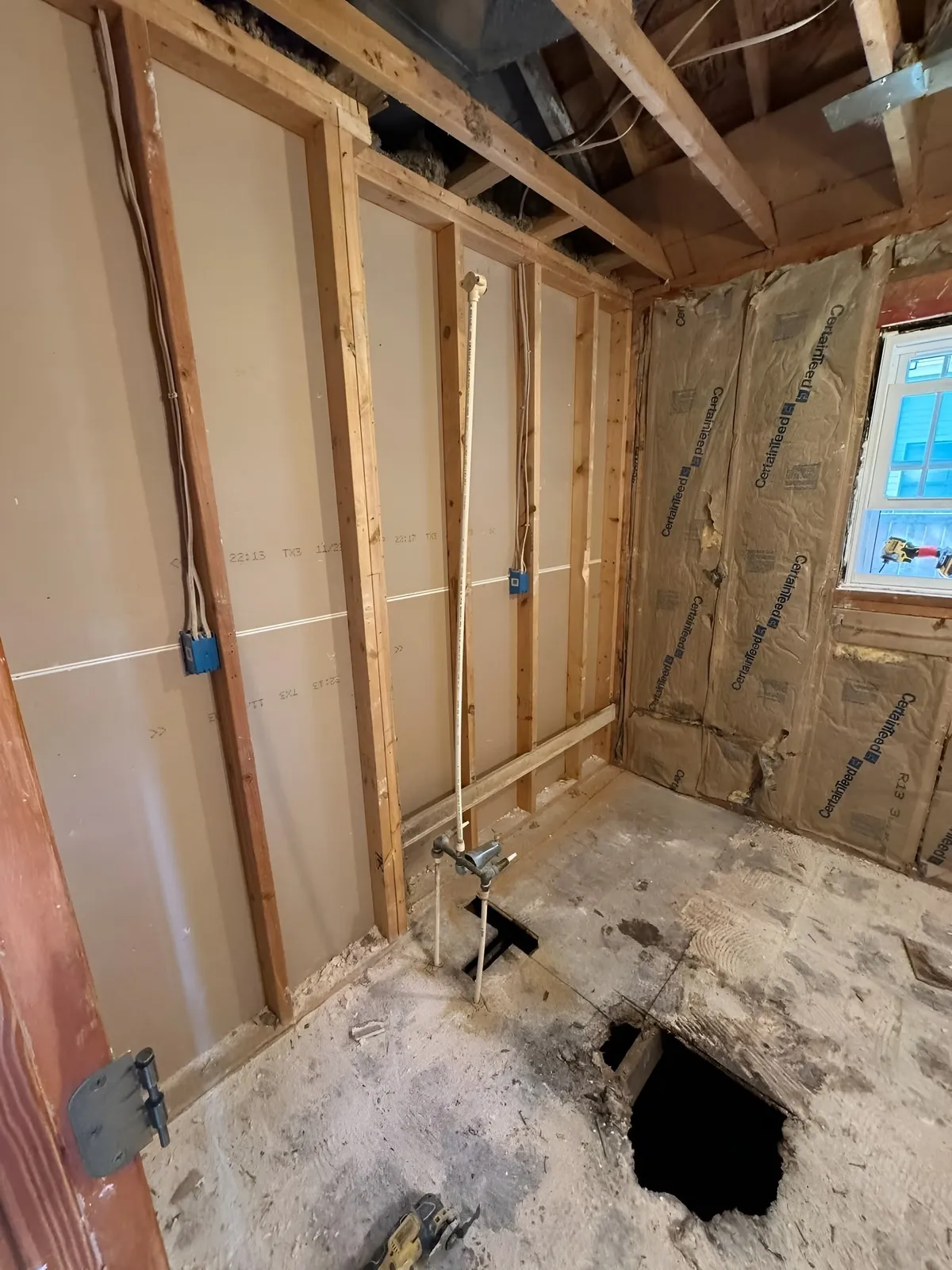 Bathroom remodel during the installation stage